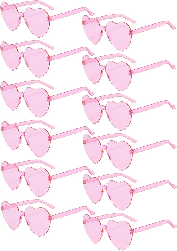 12/26/36 Pairs Rimless Heart Shaped Sunglasses Transparent Glasses Bulk Fun Sunglasses for Party Favors