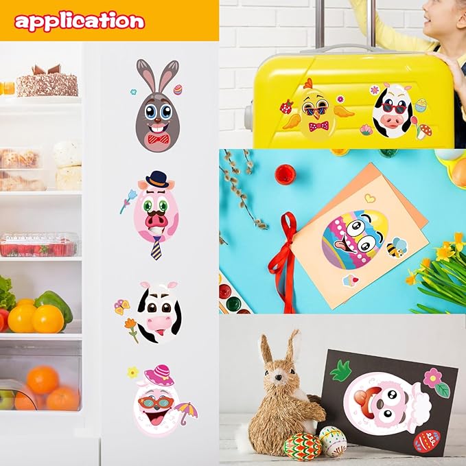 24 PCS Easter Stickers for Kids, Make A Face Stickers, Easter Basket Stuffers Egg-Themed Sticker for Families, Schools, Classroom Party Craft Favors