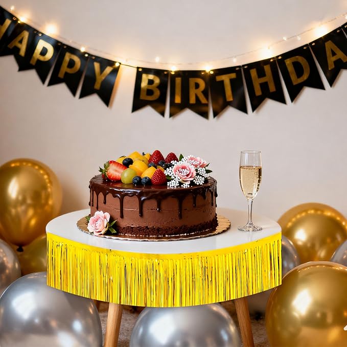 4 Packs Foil Fringe Garland Tinsel Streamers Shiny Wall Hanging Birthday Banner Backdrop for Graduation Wedding Anniversary Celebration Happy Birthday Party Decorations Gold