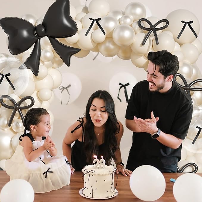 Pearl White Balloon Arch Kit, JOGAMS 174Pcs Bow Balloon Arch Kit with 260 Clear Bow Foil Balloons Ribbon Bow for Coquette Bow Theme Birthday Wedding Baby Shower Bachelorette Bridal Shower