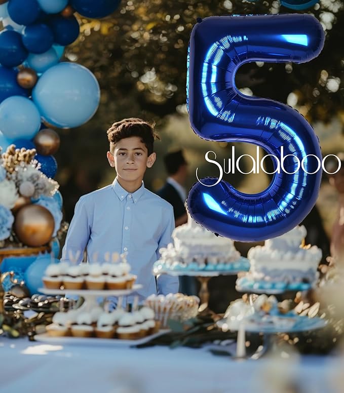 40Inch Navy Blue 5 Balloon Number Large Helium Royal Blue Number Balloons 0-9 Giant Digital 5th Foil Mylar Big Party Balloon for Boy Birthday Party Anniversary Graduation Decorations