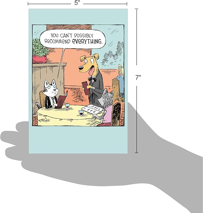 NobleWorks - 1 Humor Birthday Card with Envelope - Funny Cartoons for Birthday Greetings, Celebration Notecard - Waiter Recommendations C6954BDG