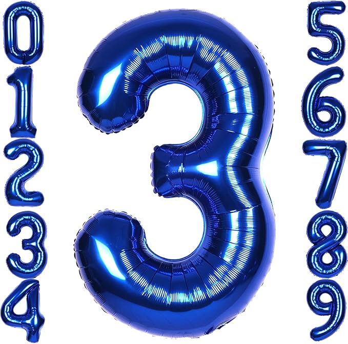 40Inch Navy Blue Number 3 Balloon Large Helium Royal Blue Number Balloons 0-9 Giant Digital 3rd Foil Mylar Big Party Balloon for Boy Birthday Party Anniversary Graduation Decorations
