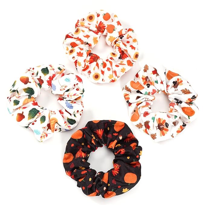 halloween hair tie Thanksgiving Day Hair Ties Harvest Fall Hair Scrunchies for Women Girls Elastic Fruit Pumpkin Corn Turkey Hair Ties Autumn Leaves Maple Decor