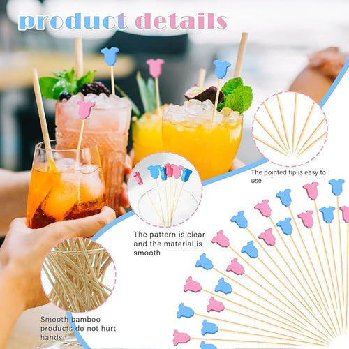 100Pcs Baby Gender Reveal Cocktail Picks Boy or Girl Theme Decor Toothpicks Fruit Sticks Skewers for Appetizer Food Sandwich Charcuterie Board Accessories, Baby Shower Decorations Party Supplies
