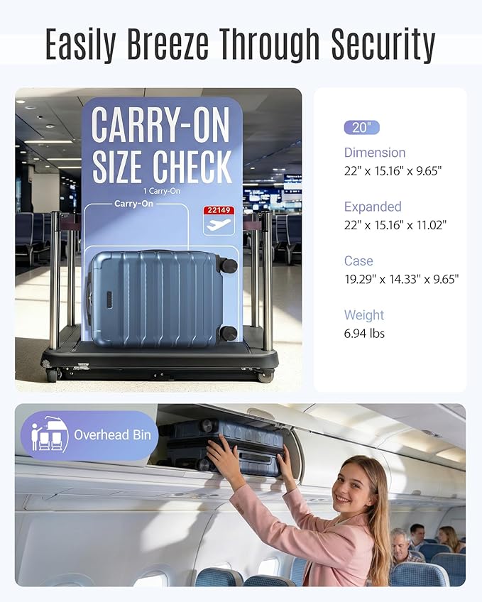 LIGHT FLIGHT Carry On Luggage 22x14x9 Airline Approved, Expandable Carry On Suitcases with Wheels, Lightweight Luggage, Durable Hard Shell 20 Inch Rolling Suit Case for Men Women Travel,Royal Blue
