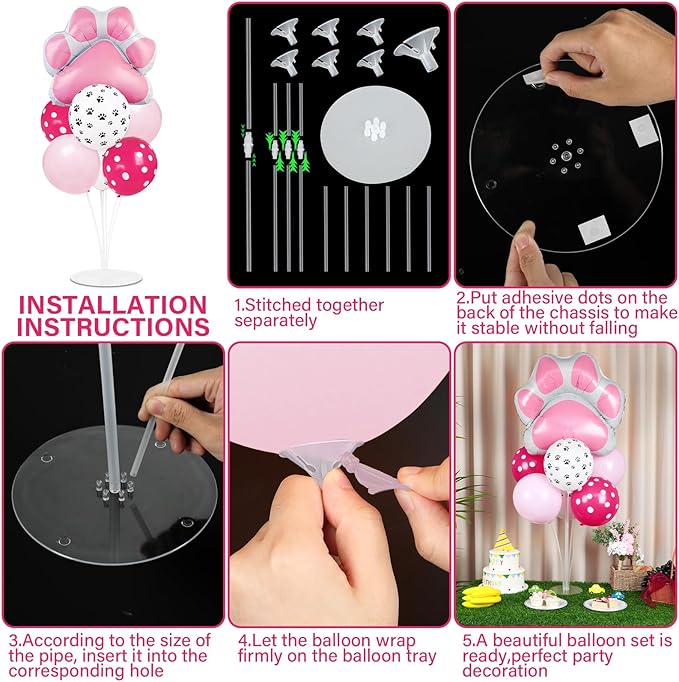 Dog Paw Party Balloons Stand Kit 2 Sets with 2 Dog Paw Print Foil Balloons Dog Themed Party Balloon Centerpiece for Tables for Girls Pet Dog Party Supplies Baby Shower Puppy Themed Decorations