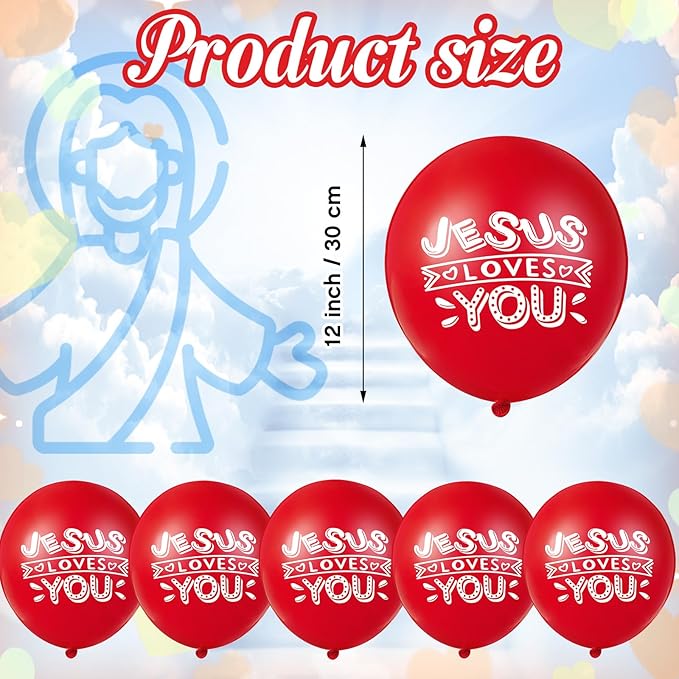 Gejoy Jesus Loves You Balloon 12 Inch Latex Christian Religious Jesus Balloon Party Decor for He Is Risen Party Decor Favor Cross Church Event Birthday Sunday Supplies(Red,60 Pcs)