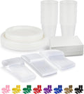 350 Piece Frost & Clear Disposable Dinnerware Set 50 Guests, Plastic Party Plates And Cups And Napkins Sets - 50 Count 9" Dinner Plates, 7" Dessert Plates, 12oz Cups, Paper Napkins,Forks-Knives-Spoons