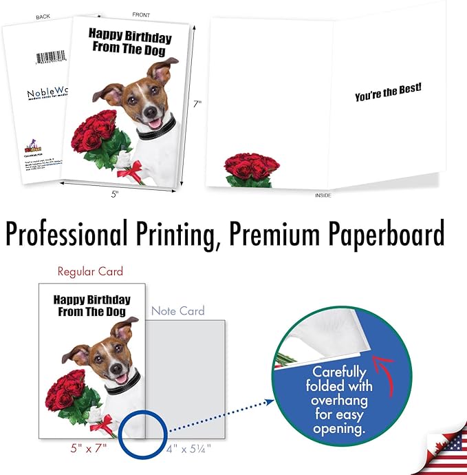 NobleWorks - 1 Funny Birthday Pet Greeting Card w/ 5 x 7 Envelope For Men, Women - From The Dog C3614BDG
