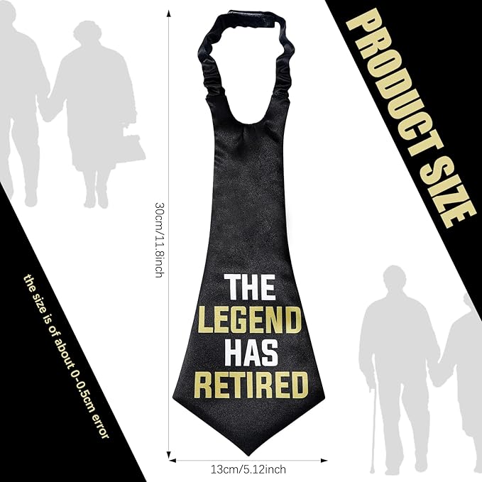 Oversized Legend Has Retired Party Theme Tie Retirement Party Favors Supplies Novelty Funny Black Printed Necktie Gifts for Father Men Colleague