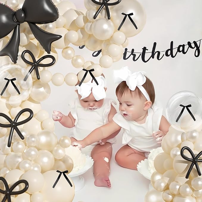 Pearl White Balloon Arch Kit, JOGAMS 174Pcs Bow Balloon Arch Kit with 260 Clear Bow Foil Balloons Ribbon Bow for Coquette Bow Theme Birthday Wedding Baby Shower Bachelorette Bridal Shower
