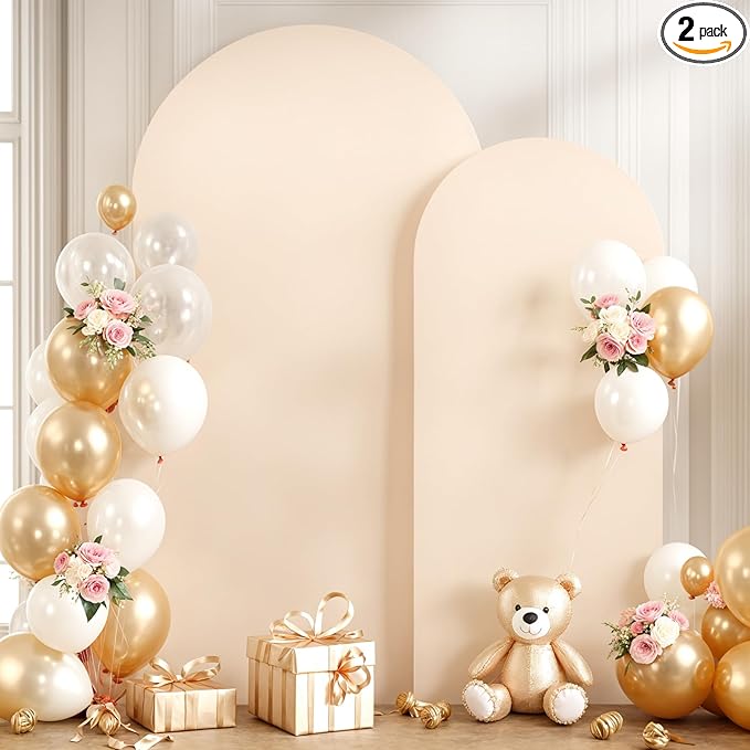 Champagne Arch Backdrop Covers - 7.2FT, 6FT Polyester Fitted Wedding Arch Stand Covers Round Top Chiara Arch Backdrop Cover for Wedding Birthday Party Decoration