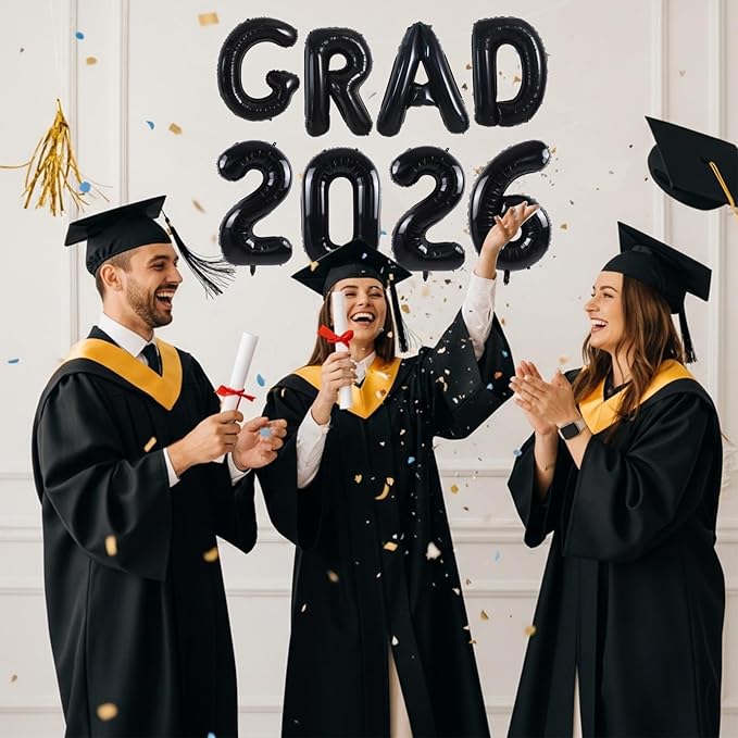 TONIFUL Graduation Balloons 16 Inch Black Grad Balloons 16 Inch Black Large Number 2026 Foil Balloons for 2026 Graduation Party Graduate Congratulations 2026 Congrats Grad Decorations