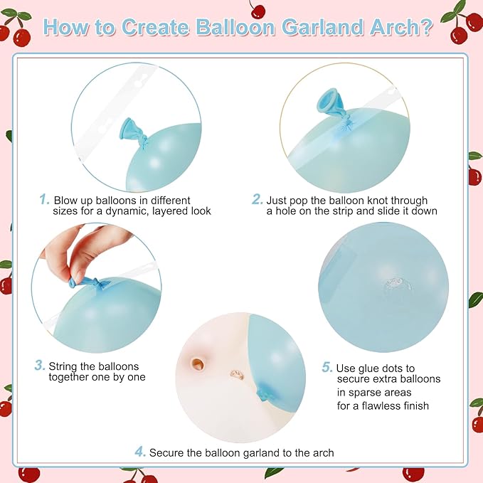 CROSSFINGERS Cherry Red and Blue Balloon Garland Arch Kit,150pcs Bow Light Mist Blue Red White Balloons Arch Kit for Cherry Birthday Baby Shower Wedding Galentine's Bridal Shower Party Decorations