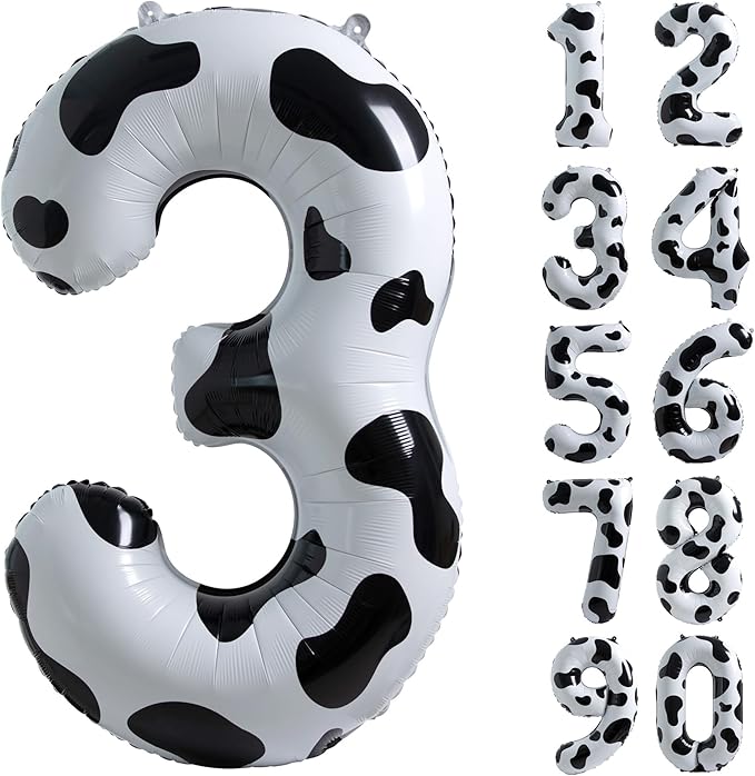 Cow Print Balloon Birthday Decorations Supplies,40 inch Number 3 Balloon | Cowgirl Theme Number Balloons for 3st Birthday Party | Farm Barn Decor for kids