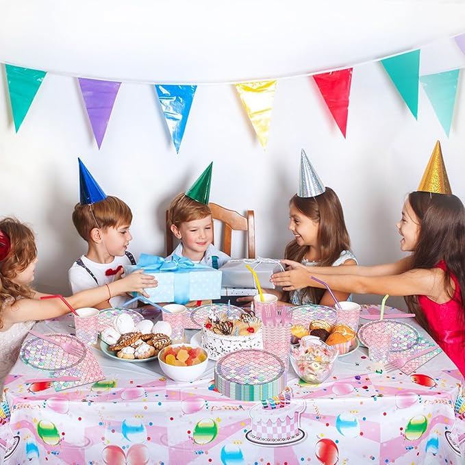 144PCS Mermaid Party Tableware Set Mermaid Birthday Party Supplies Mermaid Plates Napkins Cups Forks Knives Mermaid Party Decorations Birthday Bridal Shower Baby Shower Decorations Serve 24
