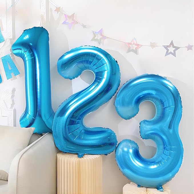 Blue 3 Number Balloon, 40 Inch, Premium Mylar, Reusable, for Birthday Party Decoration