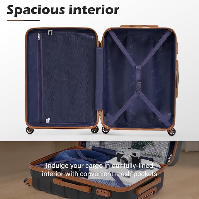 Coolife Luggage 3 Piece Set, Lightweight Durable Hardshell Suitcase set with 360° Spinner Wheels, TSA-approved Lock, Checked Family Travel Luggage sets, 16/20/24/28 Inch, Navy
