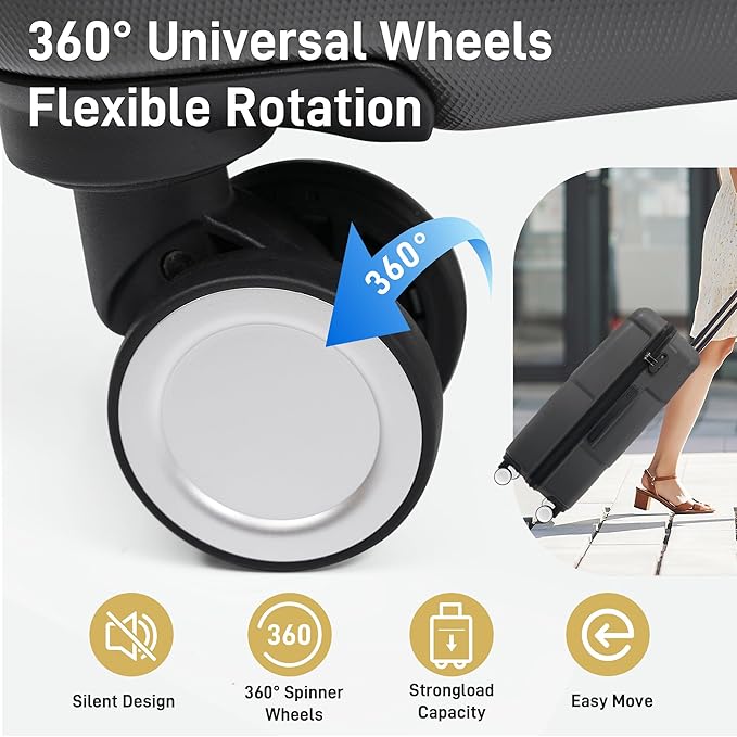 6 Pcs ABS Hardshell Luggage Sets Spinner Wheel Suitcase Lock Suitcases Charcoal