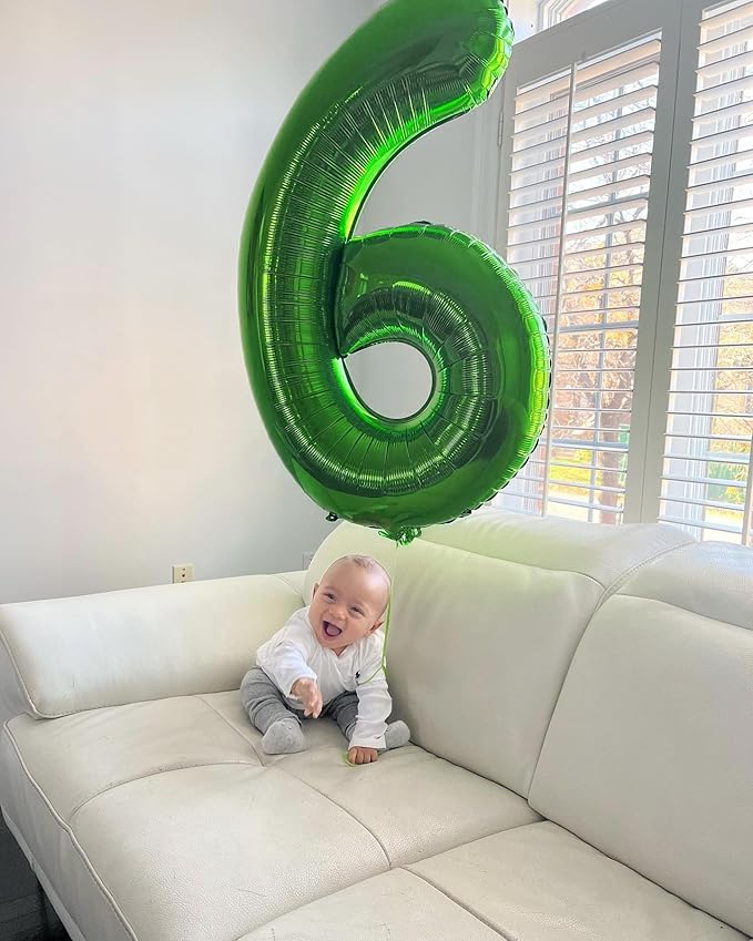 Green Number 6 Balloon 40 Inch, 6 Balloon Number, 6th Birthday Decorations, Green Party Supplies for Boys Girls