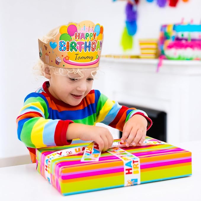 Yunsailing 36 Pcs Happy Birthday Crowns for Kids Paper Birthday Hat Crowns for Classroom Gifts Kids' Party(Macaron Color)