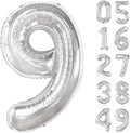 40 Inch Big Silver 9 Balloon Number, Jumbo Giant Happy 9th 19 29 39 49 99 Birthday Party Decorations, Large Nine Mylar Foil Anniversary Birthday Party Engagement Decorations