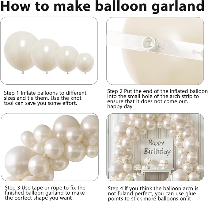 Pearl Sand White Balloons Arch Kit,Double Stuffed White Ivory Beige Cream Balloon Different Sizes 18/12/10/5 Inch Off White Balloon for Wedding Engagement Birthday Bachelorette Decorations