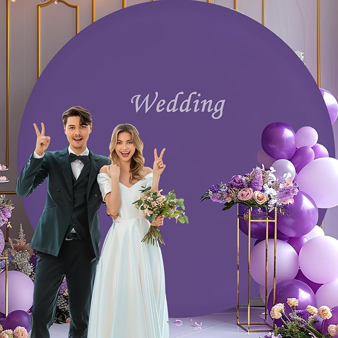 Gallety 7.2FT Purple Round Backdrop Cover with Size Adjuster & 4 Metal Clips, Universal Fit for 5ft-7.2ft Circle Stand, Polyester Fabric Arch Cover for Wedding, Birthday Party, Baby Shower Decor