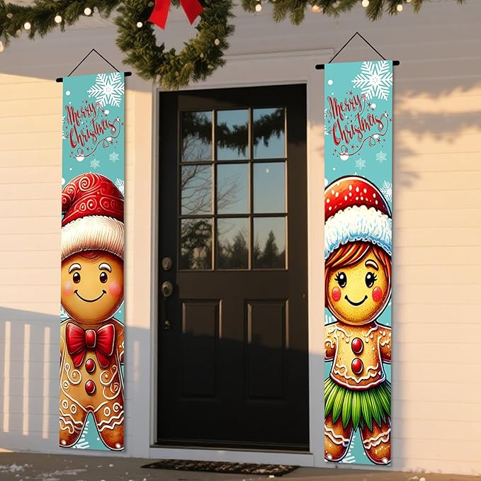 Nuxovilar Christmas Decorations Outdoor Yard Front Porch Sign Set, Vintage Christmas Tree Reindeer Door Banners for Front Door, Hanging Xmas Decor for Home Indoor Outdoor Wall Yard