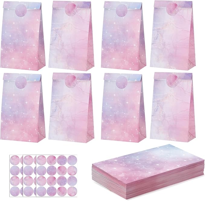woric 36PCS Party Favor Bags with Stickers, Pink and Purple Goodie Bags for Girls Birthday Mother's Day Small Gift Bag for Kids, Baby Shower, Wedding, Mermaid Party Favor Supplies