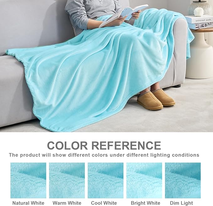 Hansleep Fleece Robin Egg Blue Queen Blanket, Super Soft Flannel Fuzzy Plush Cozy Blanket for All Seasons, Robin Egg Blue, Queen 90x90 Inches