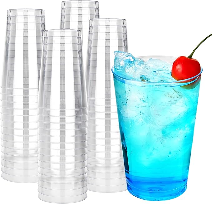 RACETOP 12 oz 100 Pack Disposable Plastic Cups, Disposable Clear Plastic Cups for Parties, Weddings, Gatherings, and Festival Events
