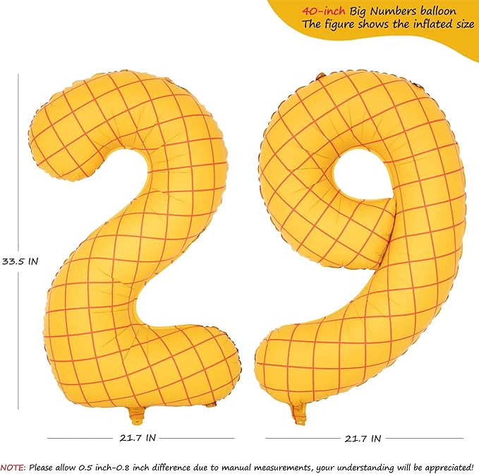 40-Inch Large Number Balloon Toy Inspired Story Matte Yellow Birthday Balloon Western Rodeo Party Supplies Boy Girl Story Anniversary Kids Birthday Party Cowboy Farm Themed Baby Welcome Decorations