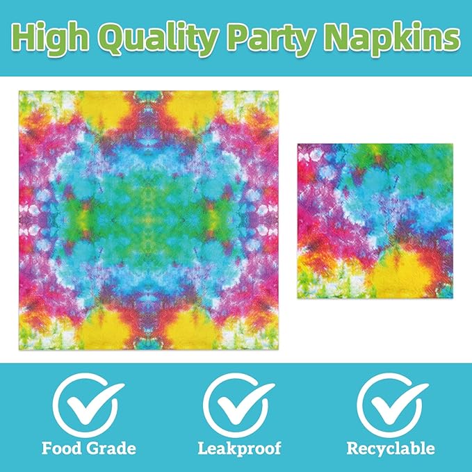 40Pcs Tie Dye Birthday Party Plates and Napkins for 20 Guests Tableware Supplies Colorful Tie Dye for Kids Baby Shower Birthday Party Decorations