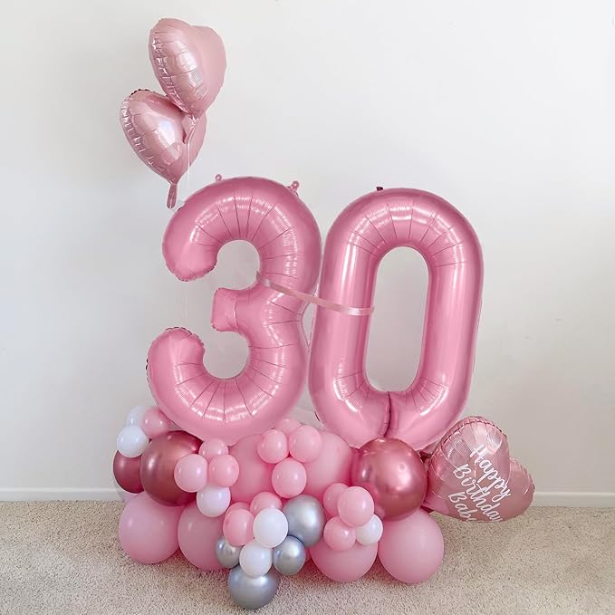 40 Inch Pink Number Balloon 0, Large Number Foil Mylar Balloons for Birthday Party Celebration Decorations Supplies, Digital Balloons for Wedding Anniversary Events Decorations