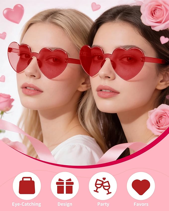 30 Pairs Red Heart Sunglasses for Women Bulk Transparent Red Heart Shaped Sunglasses Bachelorette Party Glasses Fun Glasses for Party Favor to Add A Splash of Fun And Style (30)