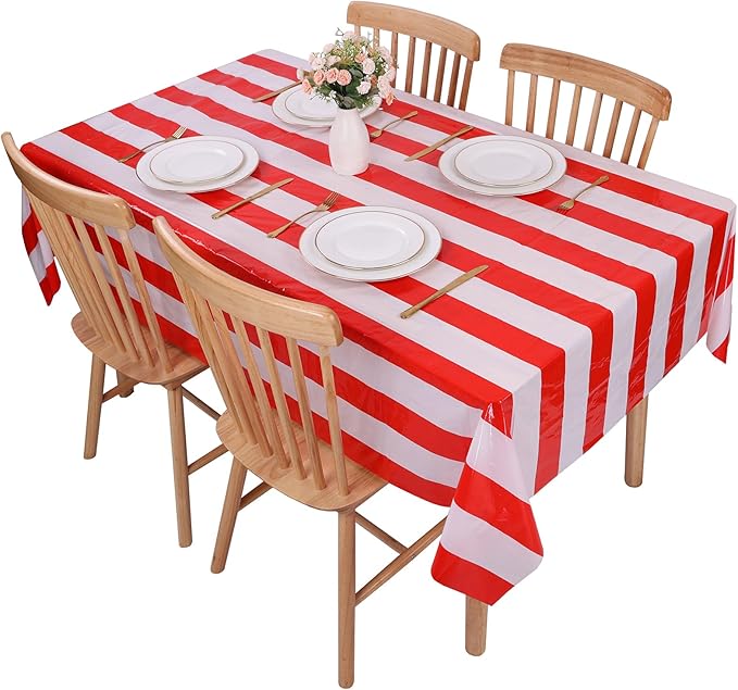 Kesfey 3 Packs Red and White Vertical Striped Tablecloth 54 x 108 Inch Circus Carnival Theme Party Table Cloths Decorations Waterproof Red Striped Picnic Table Cover for Patriotic Birthday Party