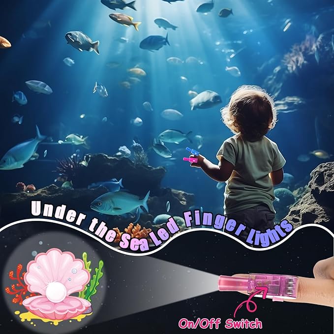 36 PCS Under the Sea Party Favors Ocean Birthday LED Light Up Finger Lights Glow in the Dark Sea Animal Party Finger Flashlights Bulk for Goodie Treat Bags Stuffers Tropic Fish Beach Party Supplies
