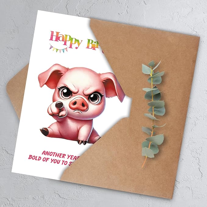 Funny Pig Birthday Card, Cute Birthday Cards Gifts for Pig, Piglet, Farm Animal Lovers, Men, Women, Him, Her, Friend, Coworker