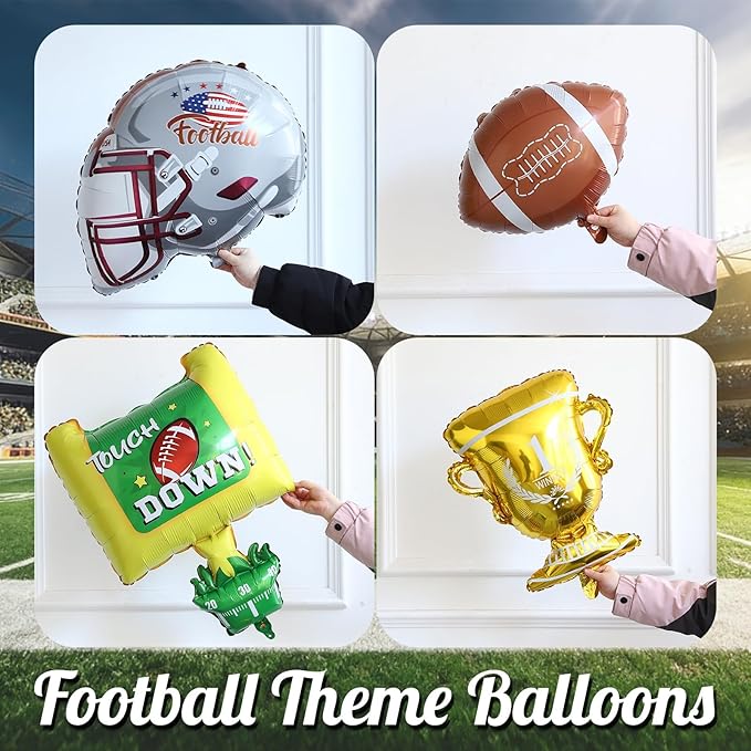 Football Balloon Arch Kit,135Pcs Yellow Royal Blue Silver Balloon Garland with Football,Helmet,Goal Post,Trophy Foil Balloons for Sports Rugby Birthday Big Game Touch Down Tailgate Party Decoration
