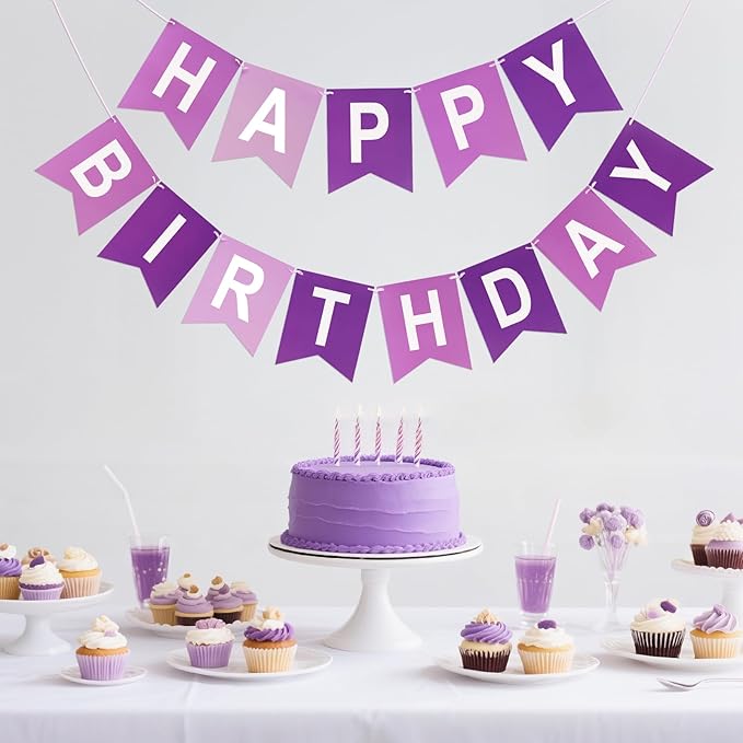 Purple Happy Birthday Banner Birthday Party Banner NO DIY Happy Birthday Sign Pre-Strung Birthday Hanging Decoration for Women Men Girl Boy Party Supplies(Purple)