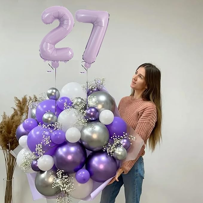 TONIFUL Balloons 16 Inch Baby Purple 0-9 Number Mylar Foil Balloons 10 Pcs digitalal Balloons for 2026 New Year Eve Birthday Party Engagement Graduations Anniversary Baby Shower