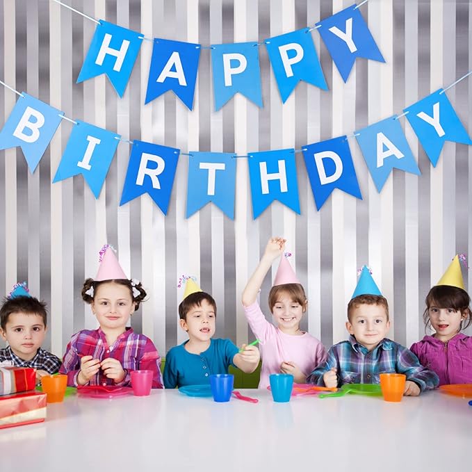 Blue Happy Birthday Banner Sign Happy Birthday Bunting Banner Garland for Kids Boys Baby 1st Birthdays Tea Party Decorations Bunting Flag Birthdays Party Supplies