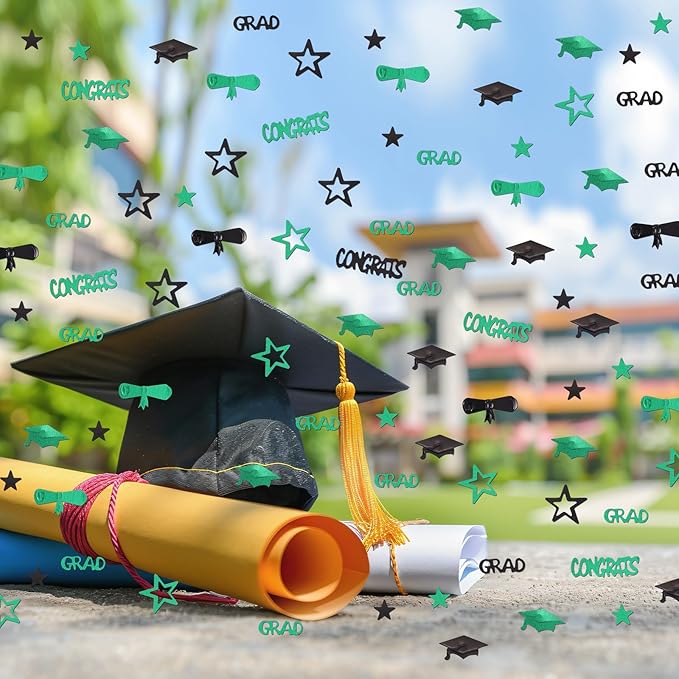 Green and Black Graduation Confetti 2026, 1000 Pcs Congrats Grad Confetti Class of 2026 Party Table Centerpiece for Graduation Party Decorations
