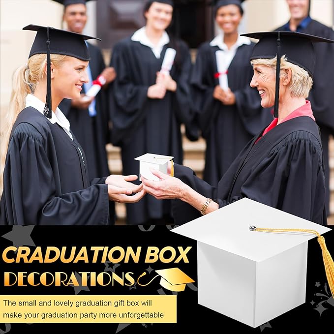 TaoBary 12 Pieces Graduation Candy Box Graduation Decorations Party Gift Boxes Graduate Cap Box Candy Chocolate Cookie Supplies for Ceremony Party(White)
