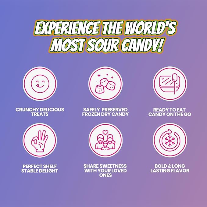 Bliss Life Freeze Dried Super Sour Colorful Candy, Crunchy Sweet, For Parties, Classroom, Office, Goodie Bags, Snack for Kids, (3oz)