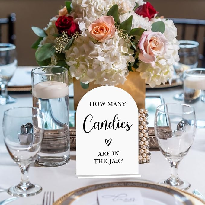 Baby in Bloom Shower Decorations, Baby Shower Sign, Newborn Gifts, Candies Game Signs, Modern Calligraphy Arched Acrylic Table Top Signs With Stand for Birthday Party Decorations (White)