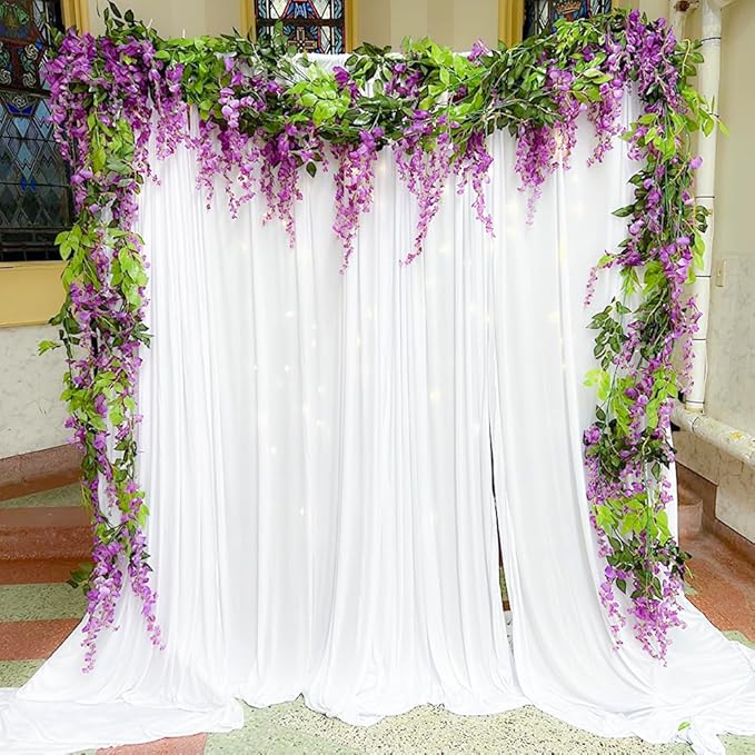 5pack Wisteria Garland Artificial Flower Garland Fake Wisteria Vines for Wedding Floral Decor-Total 36 Ft (Light Purple)