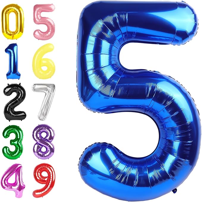 Number 5 Balloon 40 Inch Foil Balloons for Boys And Girls, Blue Numbers Balloon for 5, 15, 25, 50 Birthday Party Decoration, Anniversary, Christmas, Thanksgiving Day